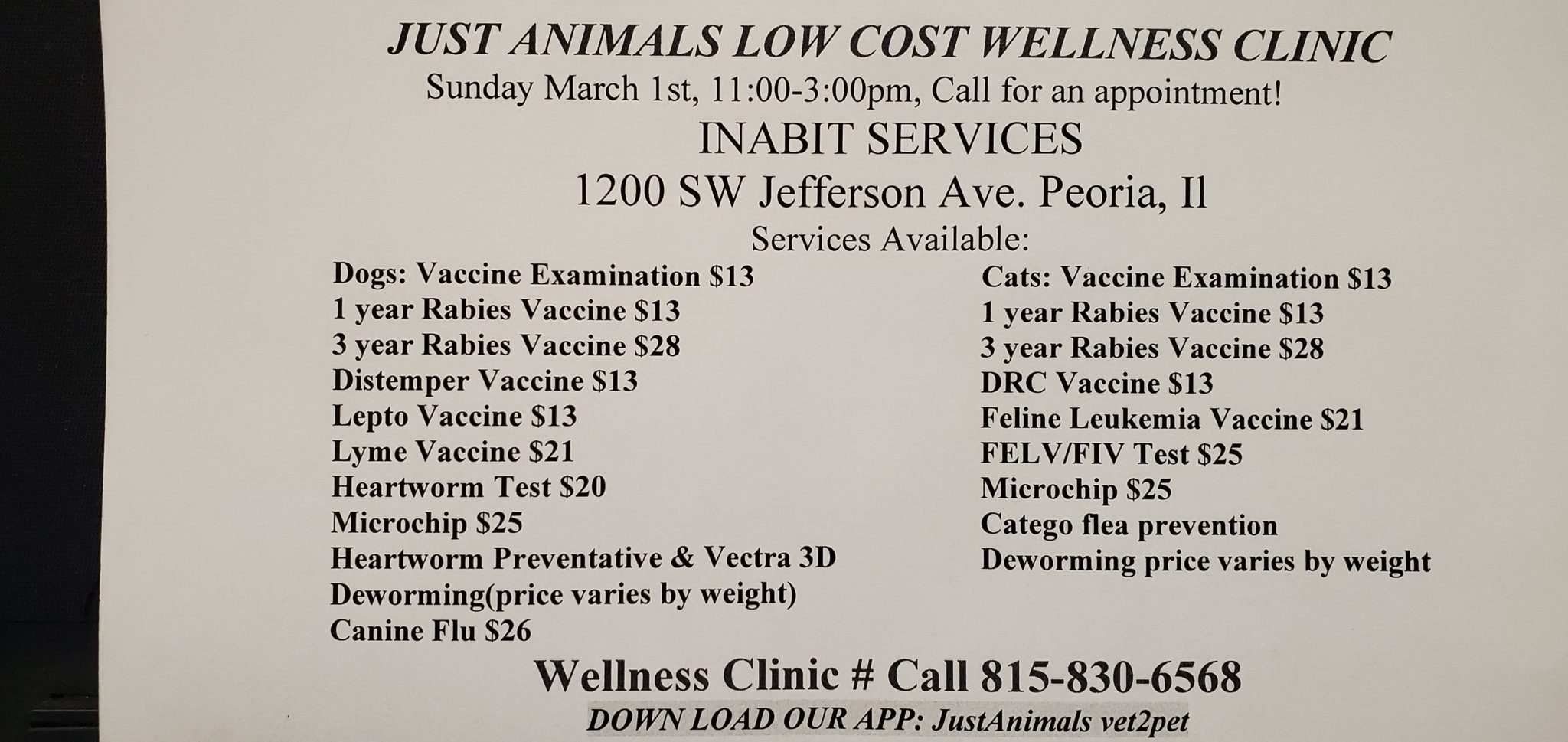 Just Animals Low Cost Vaccine Clinic - Peoria Dogs